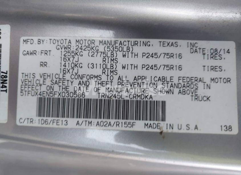 Photo 9 of 2015 Toyota Tacoma (VIN 5TFUX4EN5FX030586)
