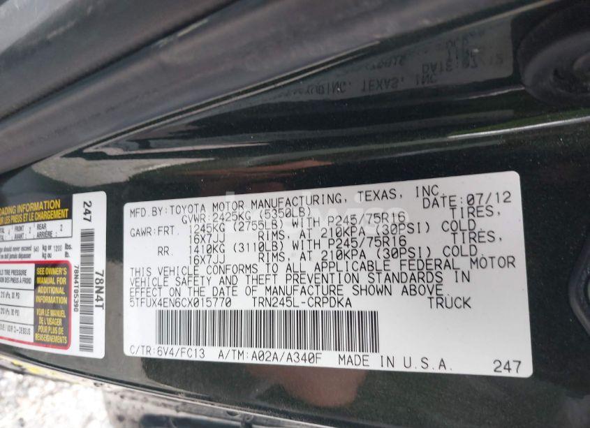 Photo 9 of 2012 Toyota Tacoma (VIN 5TFUX4EN6CX015770)