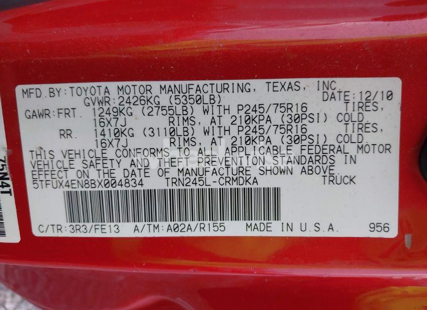 Photo 9 of 2011 Toyota Tacoma (VIN 5TFUX4EN8BX004834)