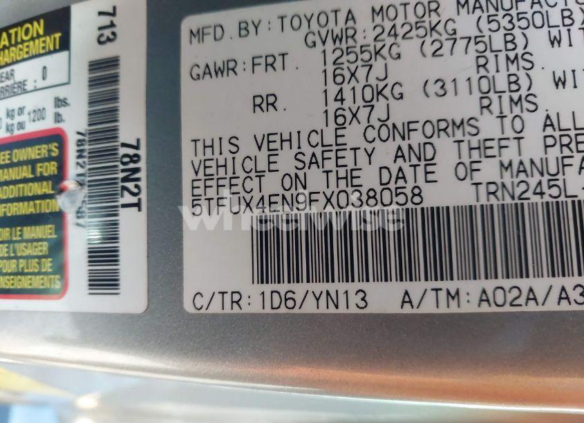 Photo 9 of 2015 Toyota Tacoma (VIN 5TFUX4EN9FX038058)