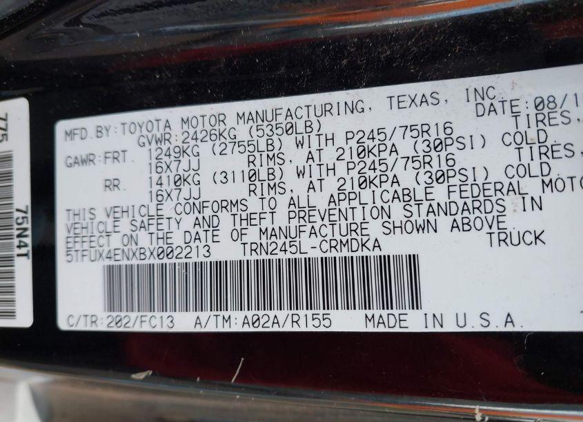 Photo 9 of 2011 Toyota Tacoma (VIN 5TFUX4ENXBX002213)