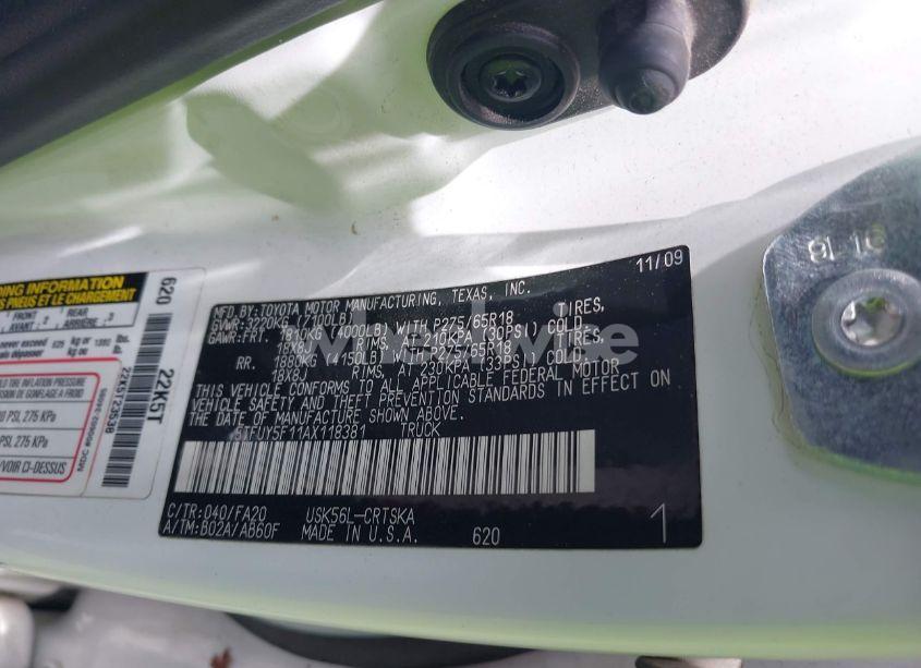 Photo 9 of 2010 Toyota Tundra GRADE 5.7L V8 (VIN 5TFUY5F11AX118381)