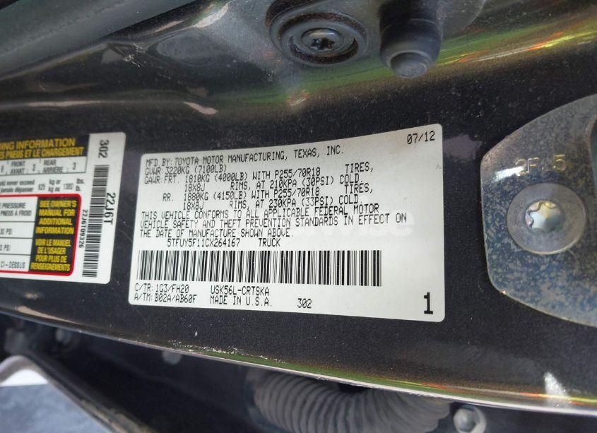 Photo 9 of 2012 Toyota Tundra GRADE 5.7L V8 (VIN 5TFUY5F11CX264167)