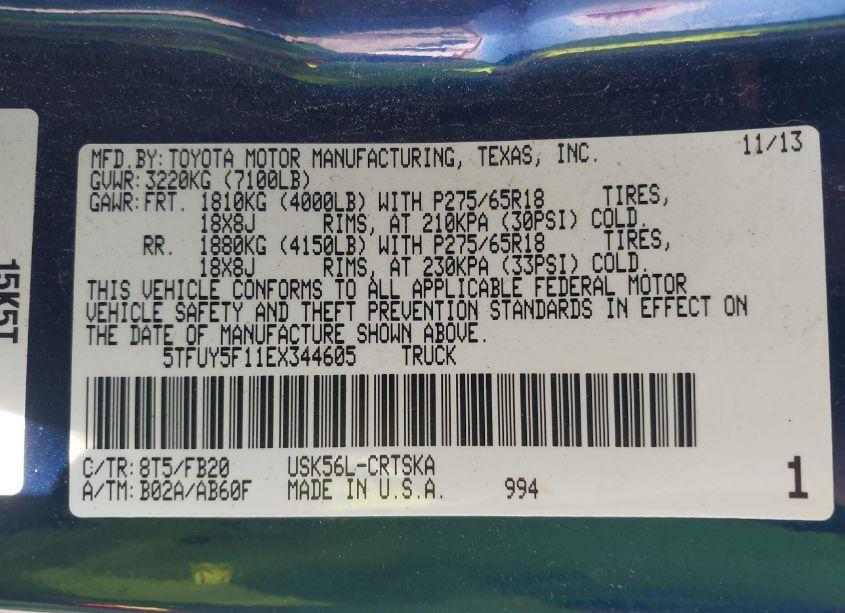 Photo 9 of 2014 Toyota Tundra SR5 5.7L V8 (VIN 5TFUY5F11EX344605)