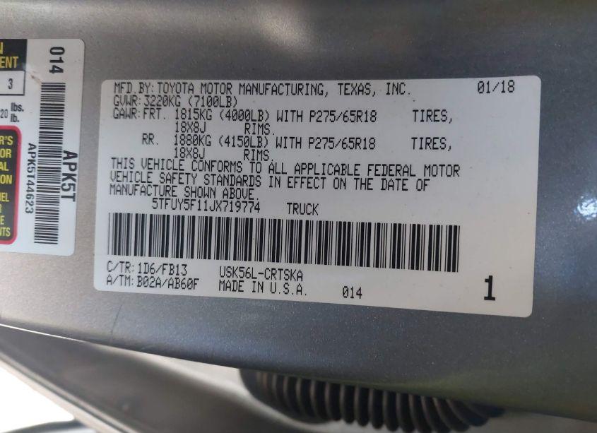 Photo 9 of 2018 Toyota Tundra SR5 5.7L V8 (VIN 5TFUY5F11JX719774)