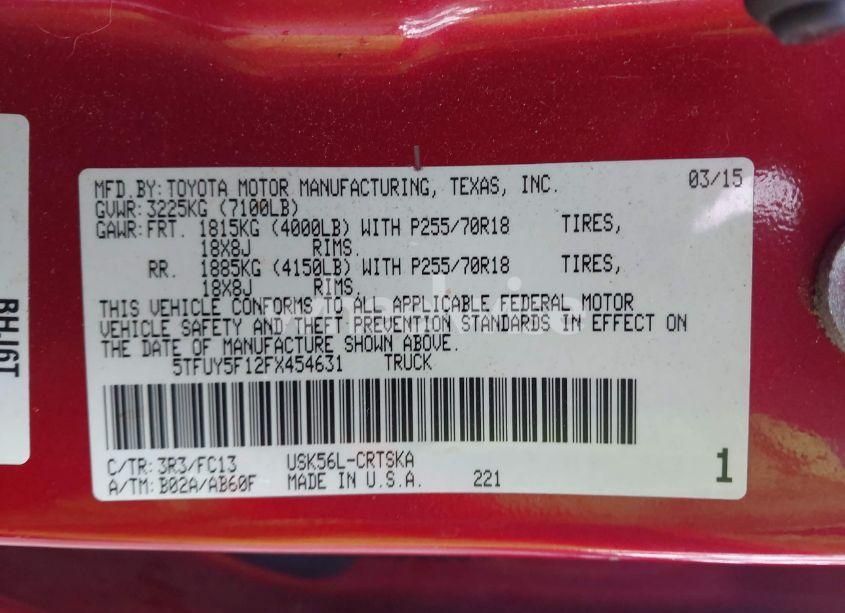 Photo 9 of 2015 Toyota Tundra SR5 5.7L V8 (VIN 5TFUY5F12FX454631)