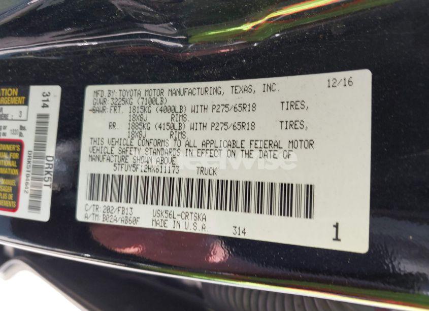 Photo 9 of 2017 Toyota Tundra SR5 5.7L V8 (VIN 5TFUY5F12HX611173)