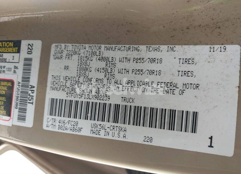 Photo 9 of 2020 Toyota Tundra SR5 (VIN 5TFUY5F13LX902239)