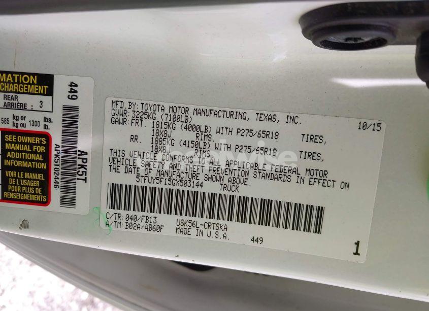 Photo 9 of 2016 Toyota Tundra SR5 5.7L V8 (VIN 5TFUY5F15GX503144)