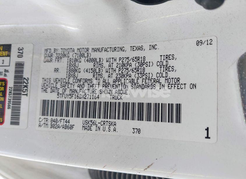 Photo 9 of 2013 Toyota Tundra GRADE 5.7L V8 (VIN 5TFUY5F16DX271164)