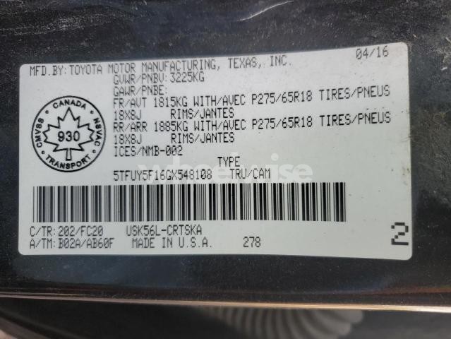 Photo 10 of 2016 TOYOTA TUNDRA DOUBLE CAB SR (VIN 5TFUY5F16GX548108)