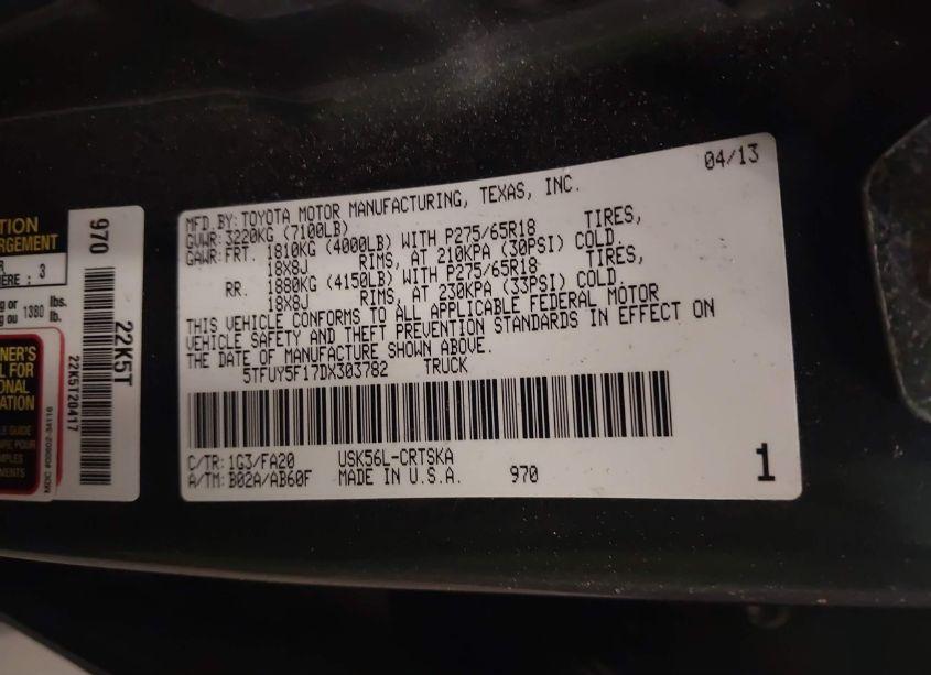 Photo 9 of 2013 Toyota Tundra DOUBLE CAB SR5 (VIN 5TFUY5F17DX303782)