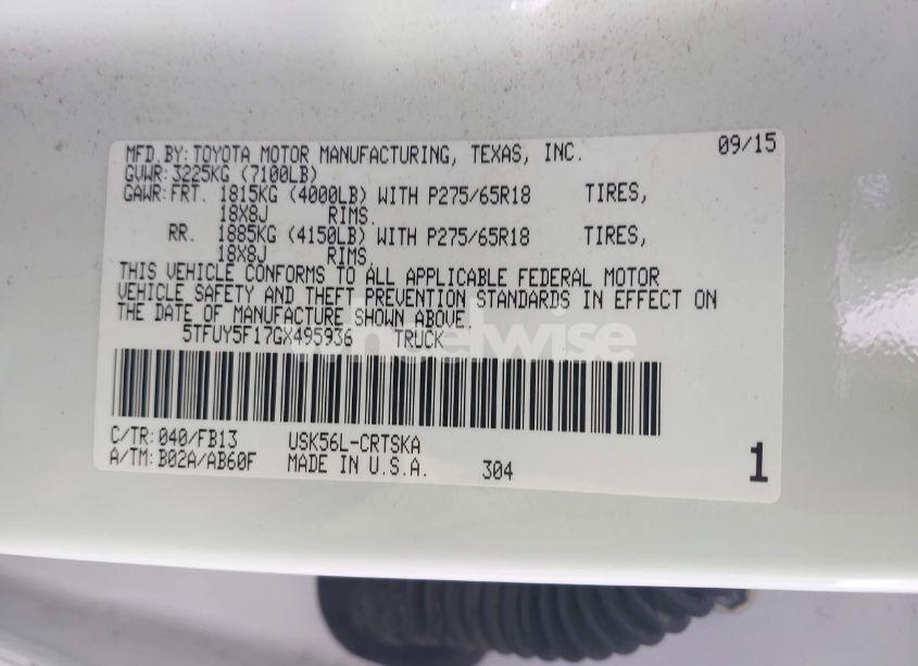 Photo 9 of 2016 Toyota Tundra SR5 5.7L V8 (VIN 5TFUY5F17GX495936)