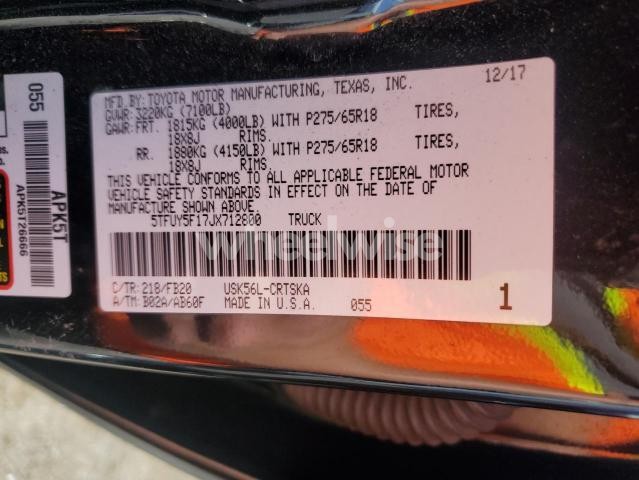 Photo 4 of 2018 TOYOTA TUNDRA DOUBLE CAB SR (VIN 5TFUY5F17JX712800)