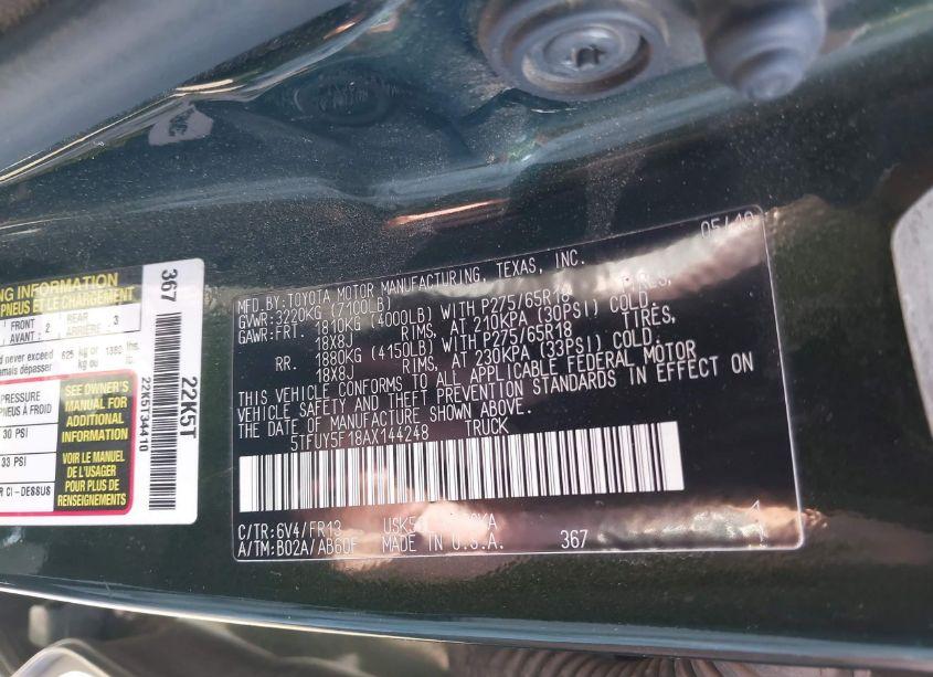 Photo 9 of 2010 Toyota Tundra GRADE 5.7L V8 (VIN 5TFUY5F18AX144248)