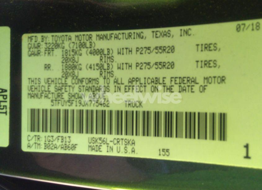 Photo 9 of 2018 Toyota Tundra SR5 5.7L V8 (VIN 5TFUY5F19JX775462)