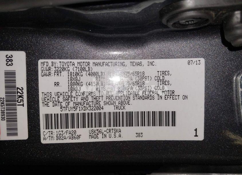 Photo 9 of 2013 Toyota Tundra GRADE 5.7L V8 (VIN 5TFUY5F1XDX322004)