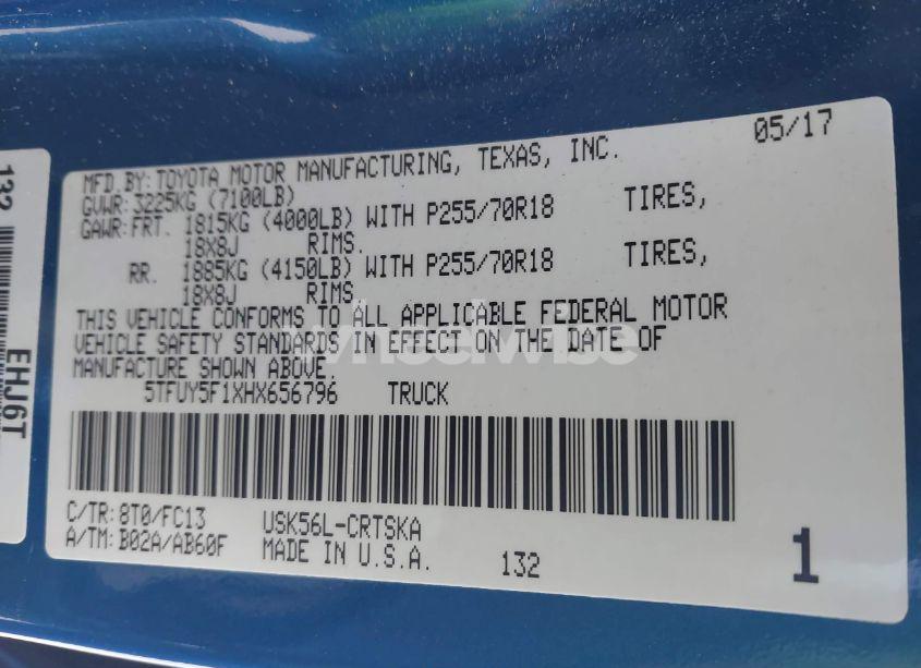 Photo 8 of 2017 Toyota Tundra SR5 5.7L V8 (VIN 5TFUY5F1XHX656796)