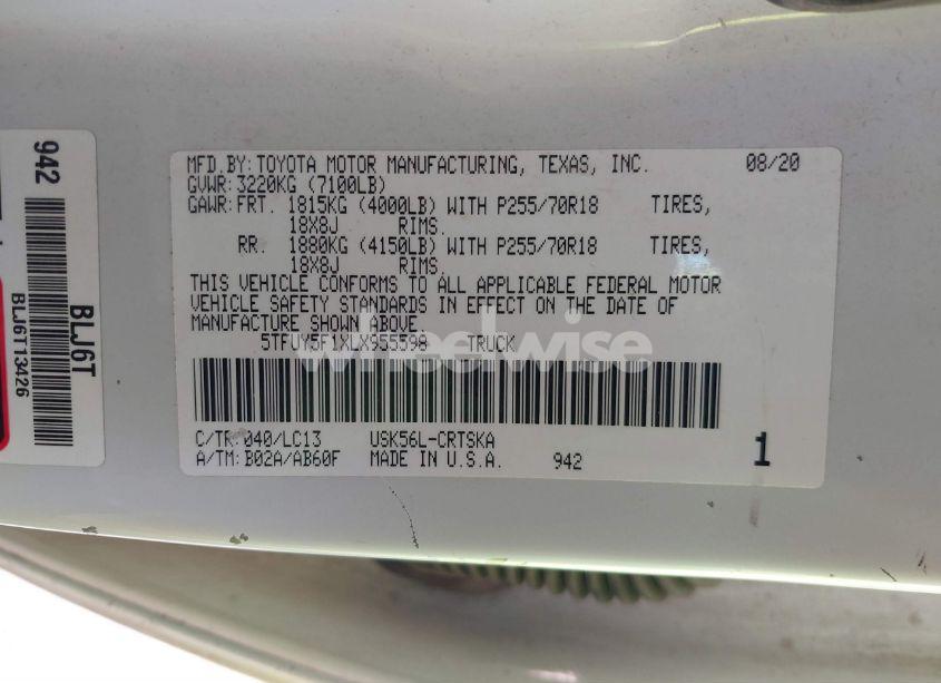 Photo 9 of 2020 Toyota Tundra SR (VIN 5TFUY5F1XLX955598)