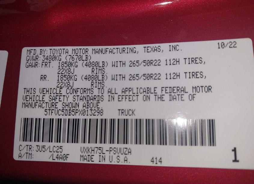 Photo 9 of 2023 Toyota Tundra HYBRID CAPSTONE (VIN 5TFVC5DB5PX013298)