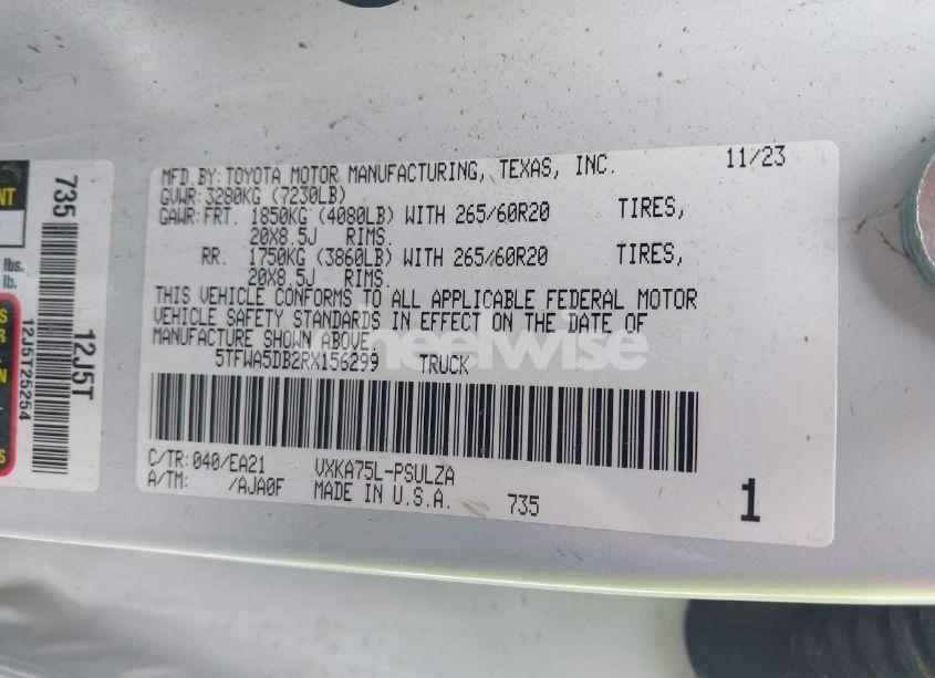 Photo 9 of 2024 Toyota Tundra LIMITED 4WD (VIN 5TFWA5DB2RX156299)