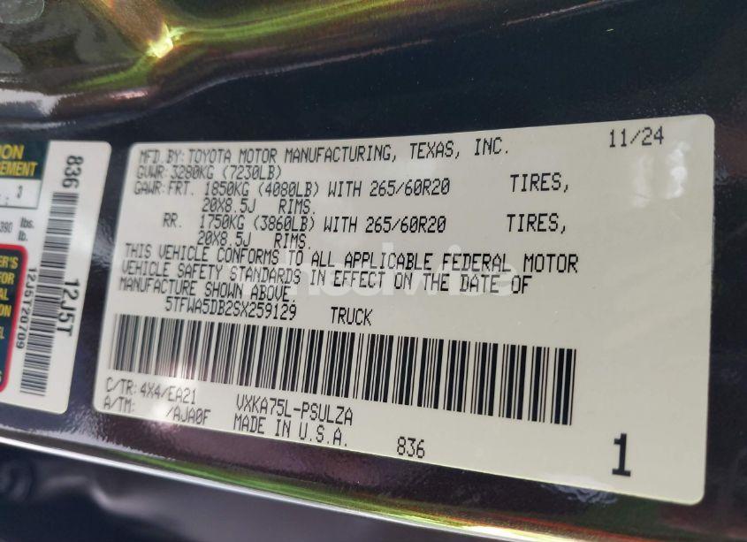 Photo 9 of 2025 Toyota Tundra LIMITED 4WD (VIN 5TFWA5DB2SX259129)