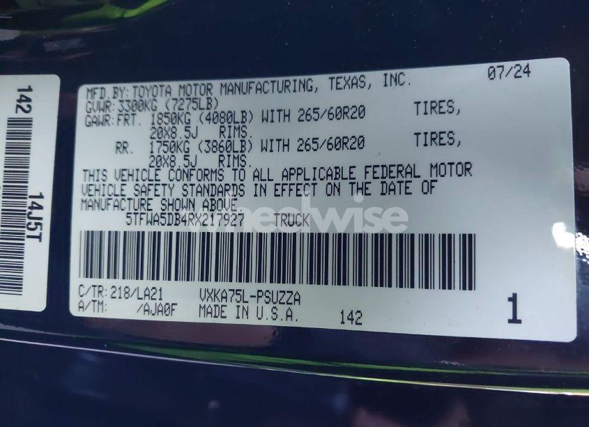 Photo 9 of 2024 Toyota Tundra PLATINUM (VIN 5TFWA5DB4RX217927)