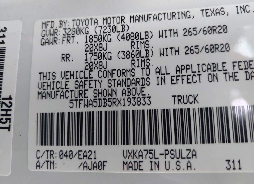 Photo 9 of 2024 Toyota Tundra LIMITED (VIN 5TFWA5DB5RX193833)