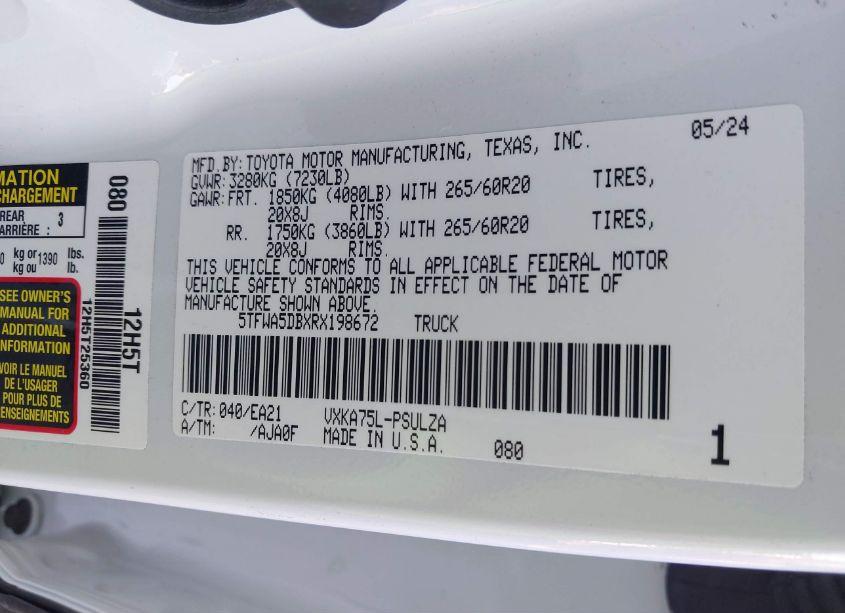 Photo 9 of 2024 Toyota Tundra LIMITED (VIN 5TFWA5DBXRX198672)