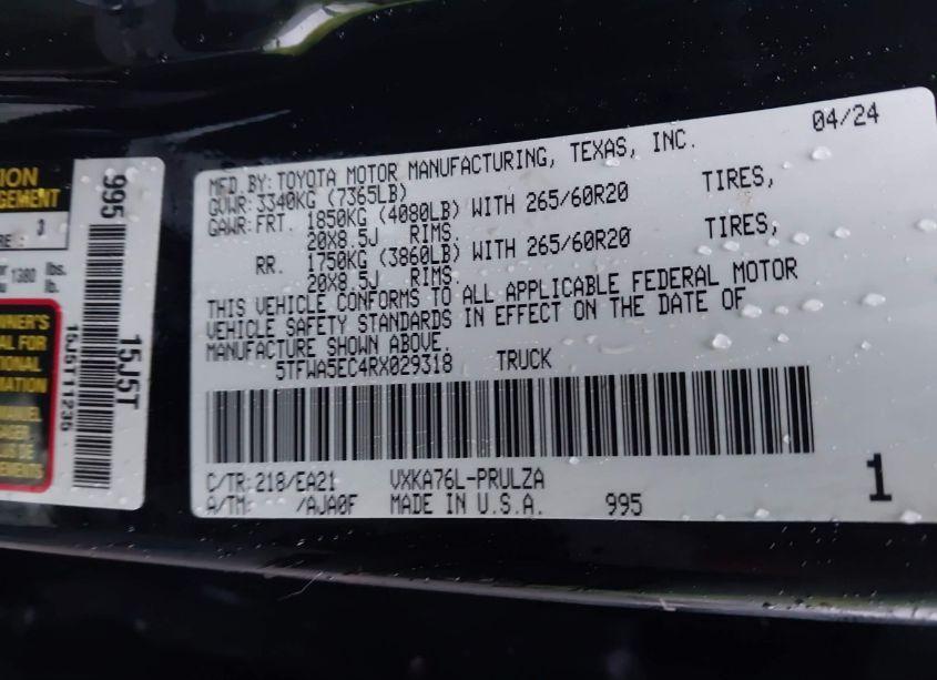 Photo 9 of 2024 Toyota Tundra LIMITED (VIN 5TFWA5EC4RX029318)