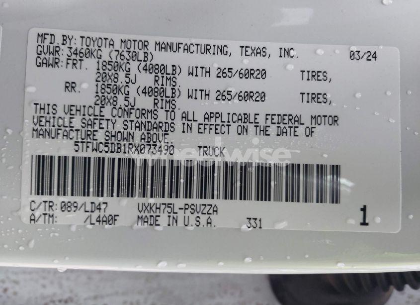 Photo 9 of 2024 Toyota Tundra HYBRID 1794 LIMITED EDITION (VIN 5TFWC5DB1RX073490)