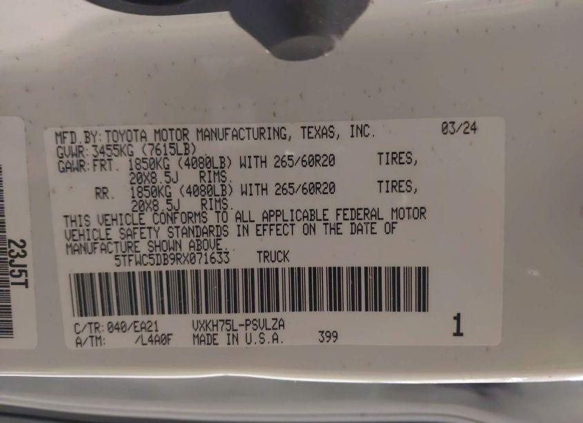 Photo 9 of 2024 Toyota Tundra HYBRID LIMITED (VIN 5TFWC5DB9RX071633)