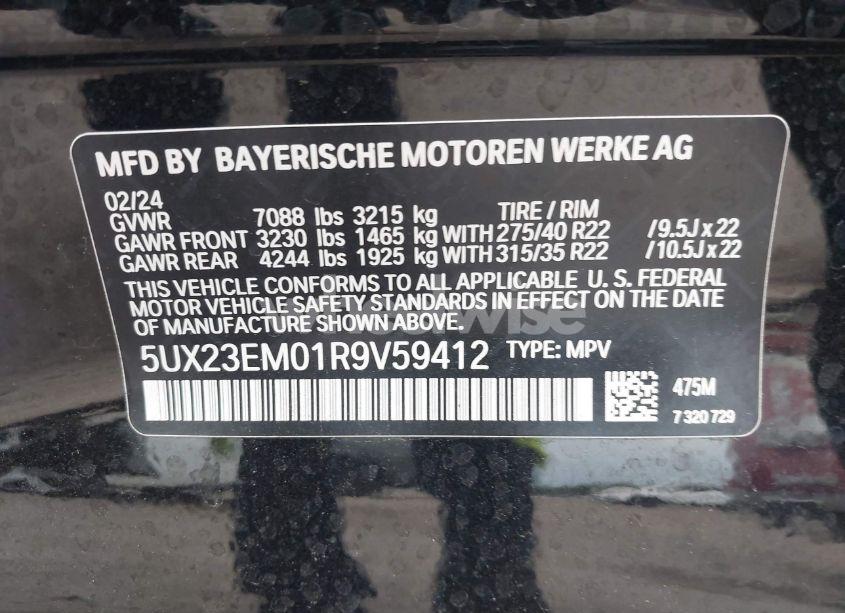 Photo 9 of 2024 Bmw X7 XDRIVE40I (VIN 5UX23EM01R9V59412)