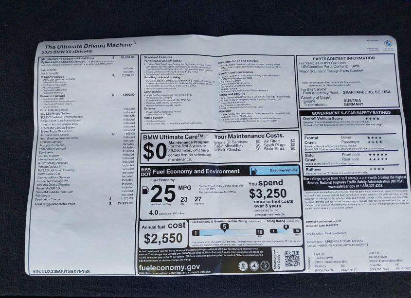 Photo 17 of 2025 Bmw X5 XDRIVE40I (VIN 5UX23EU01S9X79168)