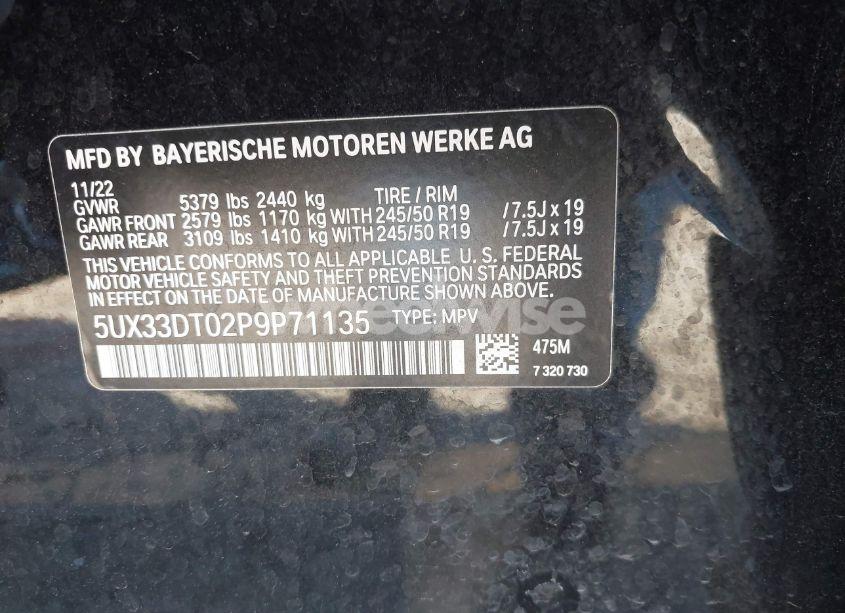 Photo 9 of 2023 Bmw X4 XDRIVE30I (VIN 5UX33DT02P9P71135)