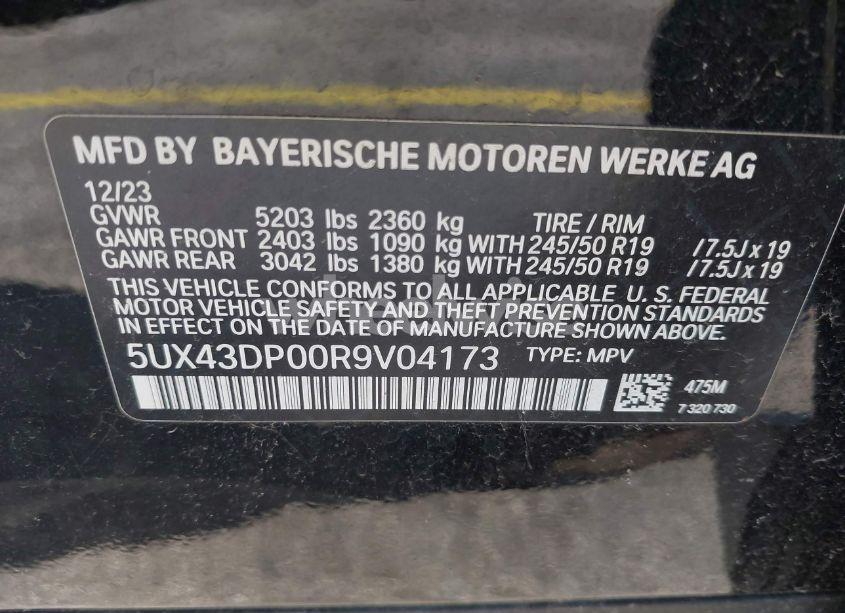 Photo 9 of 2024 Bmw X3 SDRIVE30I (VIN 5UX43DP00R9V04173)