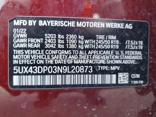 2022 BMW X3 SDRIVE30I (VIN 5UX43DP03N9L20873) main photo