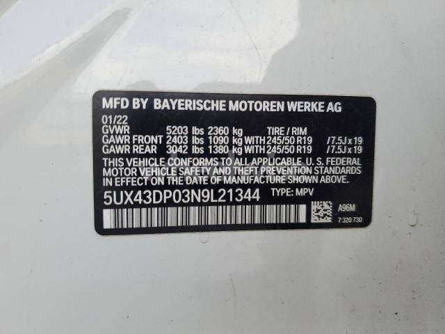 Photo 10 of 2022 BMW X3 SDRIVE30I (VIN 5UX43DP03N9L21344)