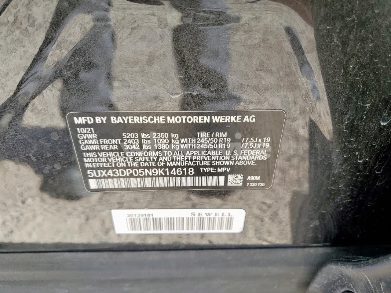 Photo 14 of 2022 BMW X3 SDRIVE30I (VIN 5UX43DP05N9K14618)