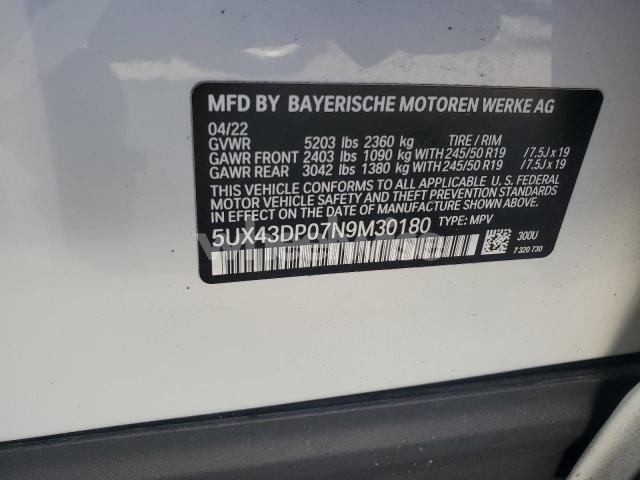 Photo 12 of 2022 BMW X3 SDRIVE30I (VIN 5UX43DP07N9M30180)