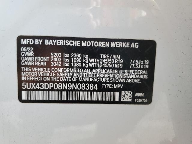 Photo 9 of 2022 BMW X3 SDRIVE30I (VIN 5UX43DP08N9N08384)
