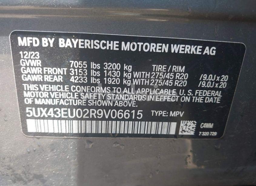 Photo 9 of 2024 Bmw X5 PHEV XDRIVE50E (VIN 5UX43EU02R9V06615)