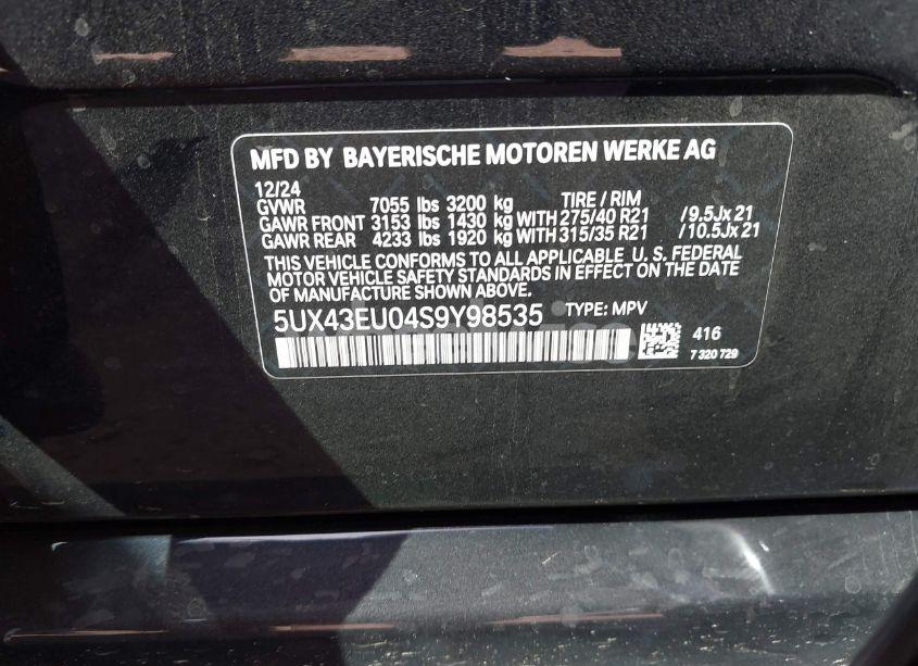 Photo 9 of 2025 Bmw X5 PHEV XDRIVE50E (VIN 5UX43EU04S9Y98535)