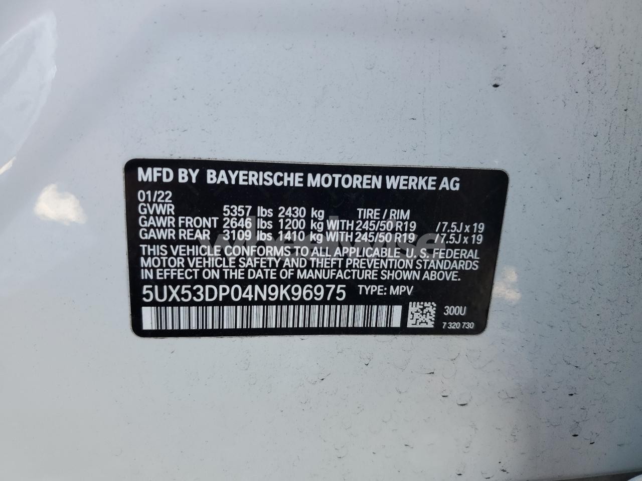 Photo 13 of 2022 BMW X3 XDRIVE30I (VIN 5UX53DP04N9K96975)