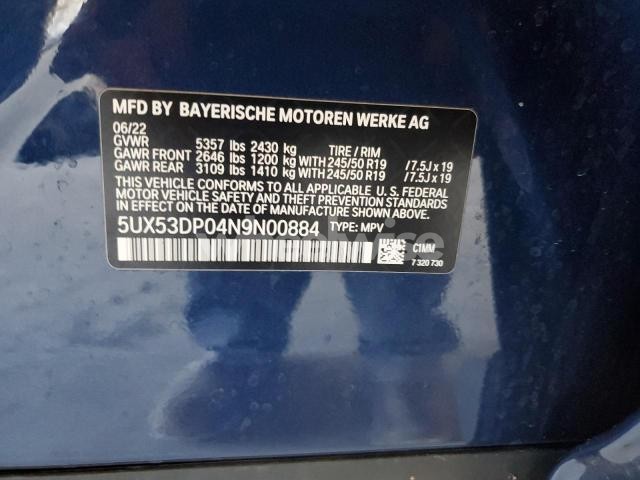 Photo 8 of 2022 BMW X3 XDRIVE30I (VIN 5UX53DP04N9N00884)