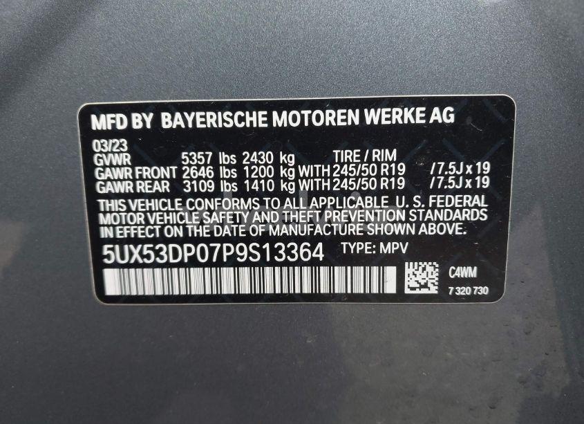 Photo 9 of 2023 Bmw X3 XDRIVE30I (VIN 5UX53DP07P9S13364)