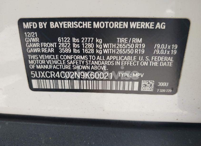 Photo 9 of 2022 Bmw X5 SDRIVE40I (VIN 5UXCR4C02N9K60021)