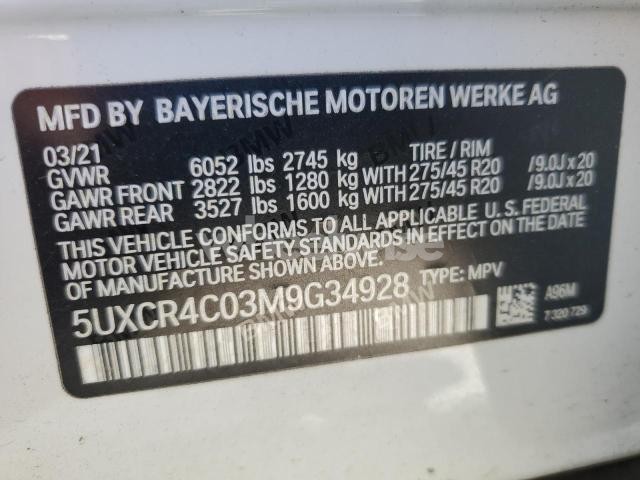 2021 BMW X5 SDRIVE 40I (VIN 5UXCR4C03M9G34928) main photo