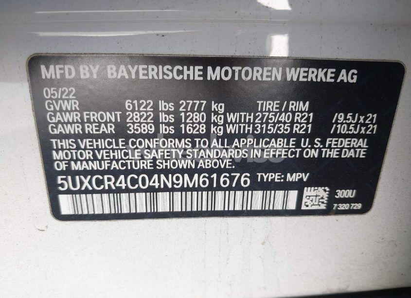 Photo 9 of 2022 Bmw X5 SDRIVE40I (VIN 5UXCR4C04N9M61676)