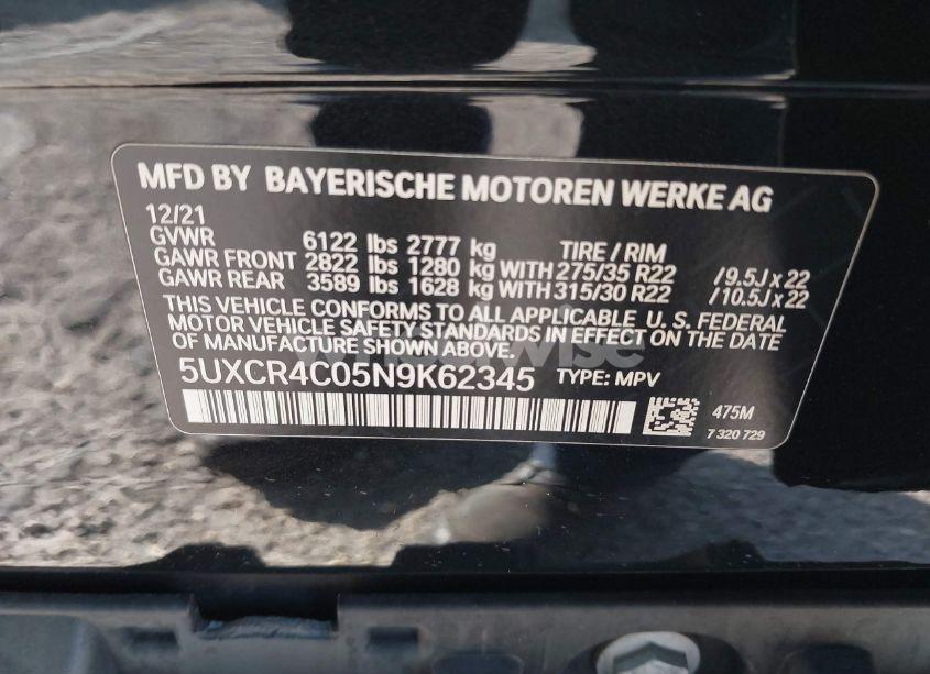 Photo 9 of 2022 Bmw X5 SDRIVE40I (VIN 5UXCR4C05N9K62345)